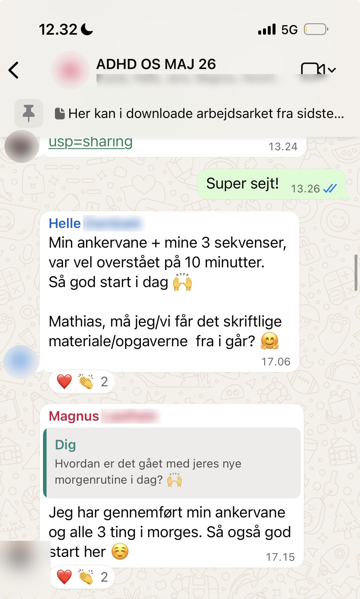 WhatsApp: Helle og Magnus dag 1-success